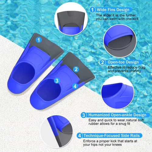 Miniatura 2 de Gintenco Aletas de Natación, Aletas de Natación para Niños para Natación de Vueltas, Aletas de Tamaño de Viaje con Bolsa de Malla, Aletas de Azul