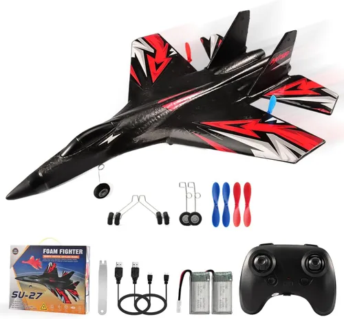Miniatura 13 de Fremego Avión RC F22 de 2.4GHz con Control Remoto con Estabilizador Giroscópico, Luces LED y Baterías Duales, Planeador RC de Vuelo Fácil