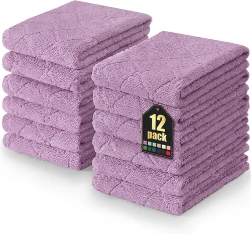 Miniatura 13 de Homaxy - Paquete de 12 trapos de cocina (10 x 10 pulgadas, morado), de terciopelo coral, supersuaves y absorbentes, de secado rápido, paño