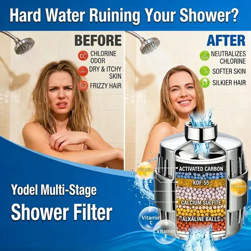 Miniatura 2 de Yodel Filtro de ducha para agua dura, filtro de cabezal de ducha de 25 etapas que elimina el cloro para el cabello y la piel, reduce la piel seca