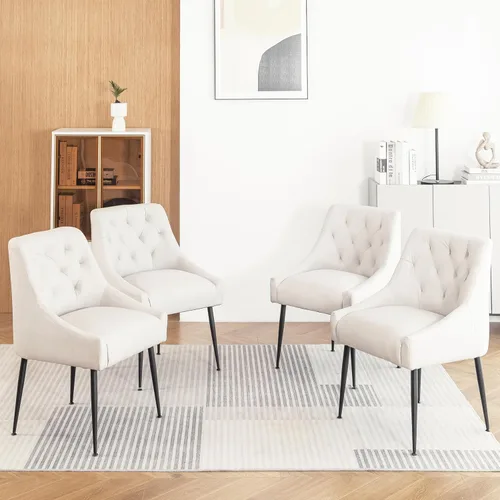 Miniatura 5 de Juego de 2 sillas de comedor modernas, sillas de comedor de cocina de mediados de siglo con cojines de 5.12 pulgadas y patas de metal, sillas Beige