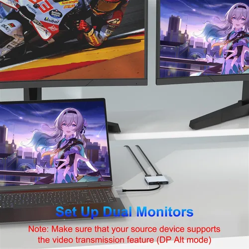 Miniatura 3 de Adaptador divisor USB C a HDMI y DisplayPort 4K a 60Hz, adaptador de monitor dual para pantalla extendida con HDMI/DisplayPort/USB3.0/100W PD carga