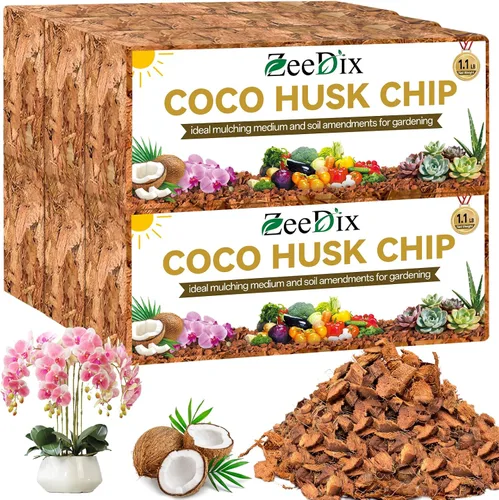 Miniatura 7 de Zeedix Paquete de 2 chips de cáscara de coco para plantas, mantillo de chips de coco 100% orgánico con bajo equilibrio de EC y PH, multiuso
