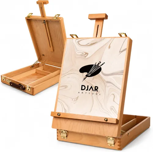 DJAR Caballete de Mesa para Pintura, Caja de Bocetos de Madera de Haya Sólida Ajustable Caballete de Arte de Escritorio, Caja de Almacenamiento de