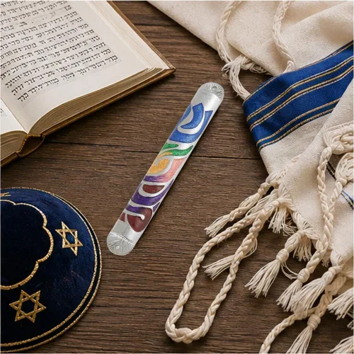 Miniatura 8 de Matashi Esmalte azul pintado a mano de 6 pulgadas Mezuzah adornado con espinilla hebrea, decoración de pared para puerta del hogar, decoración