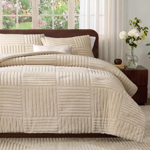 Miniatura 13 de Amélie Home Juego de edredón de Navidad tamaño Queen, juego de ropa de cama de Navidad esponjoso con oso polar, edredón de felpa de forro polar