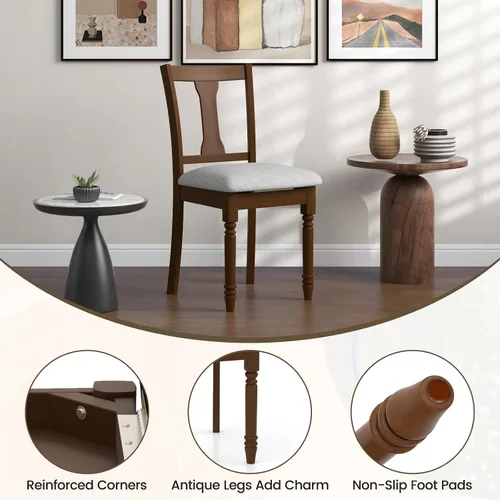 Miniatura 8 de Giantex Juego de 4 sillas de comedor de madera, sillas de comedor de granja con asiento de cojín, sillas auxiliares de comedor de madera sin brazos