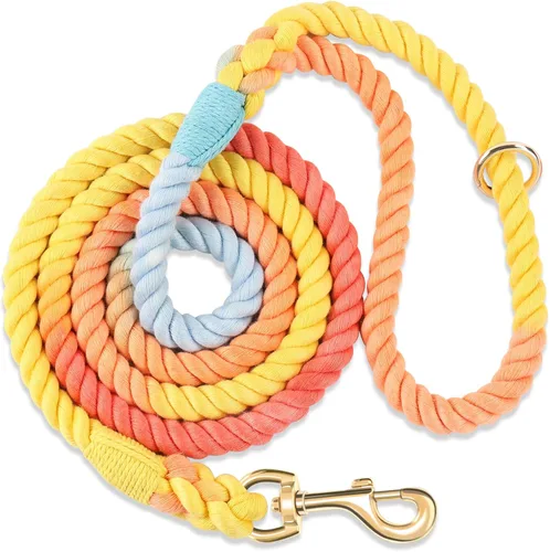 Miniatura 17 de Correa para perro de 5 pies hecha a mano de cuerda de algodón trenzada para perros pequeños, medianos y grandes, nuevo cierre de metal dorado