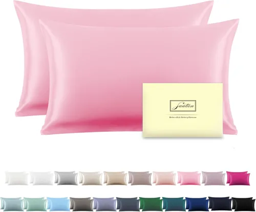 Miniatura 11 de Funda de almohada de seda para cabello y piel, suave, transpirable y sedosa 100% seda Queen, juego de 2, fundas de almohada de seda de morera