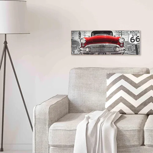 Miniatura 5 de Red Classic Car Route 66 Retro Wood Wall Decor – Arte de pared de coche clásico grande para hombre cueva, garaje o sala de estar Rojo