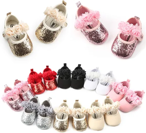 Miniatura 2 de myppgg Zapatos planos Mary Jane para bebé niña, con lazo brillante, vestido de princesa, zapatos de cuna antideslizantes para niños pequeños que