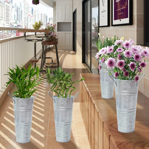 Miniatura 3 de Notakia Jarrones de metal galvanizado, jarrones de cubo de flores francesas para flores cortadas para decoración del hogar y decoración de mesa