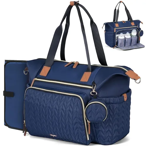 Miniatura 13 de Bolsa de pañales, bolsa grande para pañales para bebé, impermeable, bolsa de hospital para parto con funda para chupete, cambiador, correa