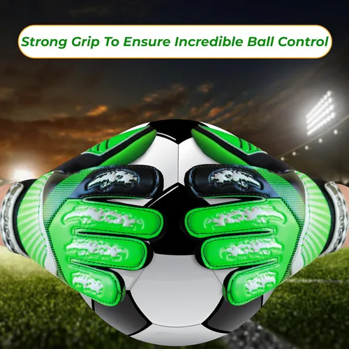 Miniatura 5 de Guantes de portero de fútbol para niños y jóvenes junior de 4mm antideslizantes con agarre fuerte en la palma Verde