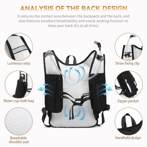 Miniatura 7 de Mochila de hidratación ligera Wotony con vejiga de agua de 2L O 3L para ciclismo, senderismo, rave - Mochila de agua para hombres y mujeres