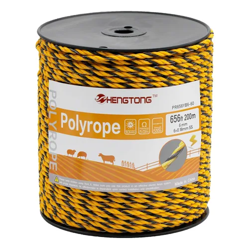 Cuerda eléctrica de polietileno de 656 pies (656.2 ft), 1/4 de pulgada (0.236 in) de polietileno portátil mejorado, 6 conductores SS fuertes de