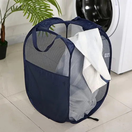 Miniatura 3 de Paquete de 2 cestas de almacenamiento y lavandería desplegables de malla, portátil, asas duraderas, plegables para almacenamiento y fácil de abrir