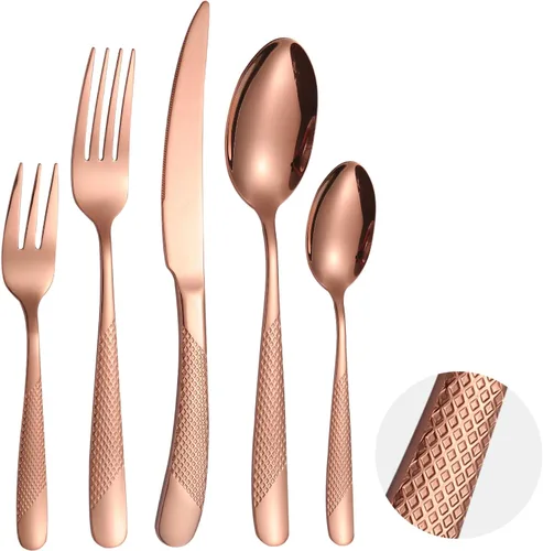 Miniatura 22 de Modern Silverware - Juego de cubiertos martillados de acero inoxidable de 20 piezas para 4 personas, incluye tenedores, cucharas, cuchillos, plateado