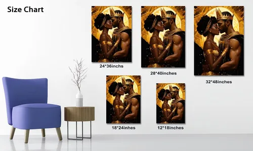 Miniatura 88 de Arte de pared afroamericano, decoración de rey y reina bailarín negro para sala de estar, arte de pareja de amor negro para dormitorio, lienzo