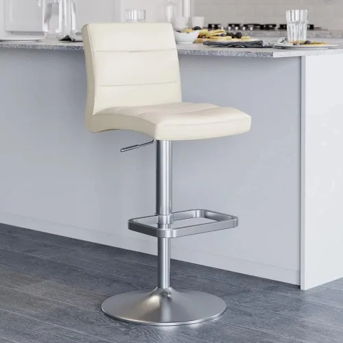 Miniatura 12 de ZURI Taburete de bar moderno negro de altura ajustable con base plana redonda cepillada