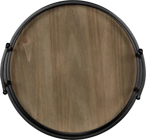 Miniatura 4 de Stratton Home Decor Bandeja redonda de metal y madera Bandeja decorativa de mesa de café de madera para superficies de mesa vacías Bandeja
