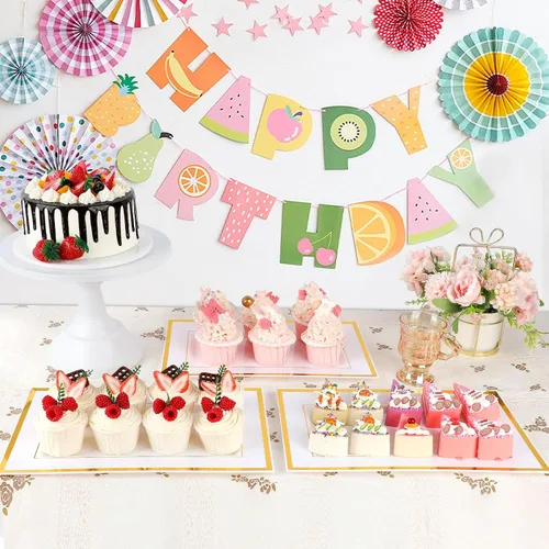 Miniatura 7 de Mwellewm 12 bandejas de plástico blanco para servir con borde dorado, bandejas rectangulares de postre de 14 x 9 pulgadas para mesa de postre