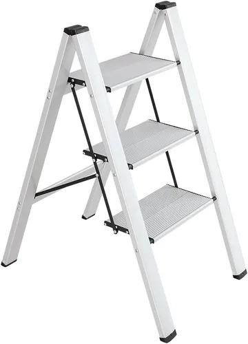 Miniatura 10 de Hershii Escalera plegable de aluminio para el hogar, ahorro de espacio, estante de almacenamiento con pedal ancho para el hogar, cocina, oficina, 4