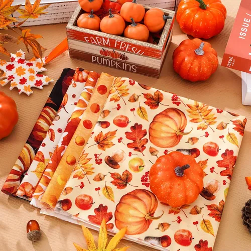 Miniatura 5 de Whaline Paquete de 12 piezas de tela de algodón de otoño de 18 x 22 pulgadas, acuarela, calabaza, arce, girasol, cuartos, acolchados, telas