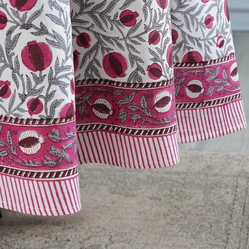Miniatura 5 de Ridhi Mantel redondo con estampado de bloque a mano, 100% algodón, reutilizable, rojo sangría de 110 pulgadas, mantel decorativo para uso diario