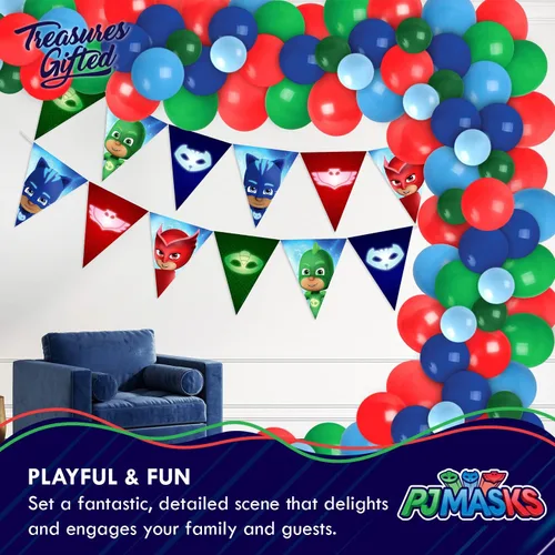 Miniatura 4 de Treasures Gifted Paquete de 2 banderines de cumpleaños con licencia oficial de PJ Masks - Cartel de PJ Masks - Suministros para fiesta de cumpleaños