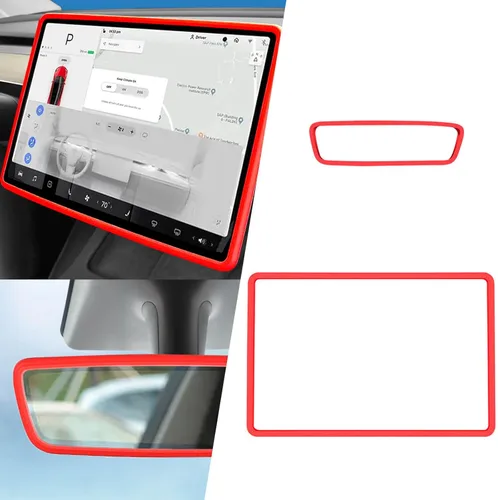 Miniatura 10 de 2 piezas marcos protectores de silicona para pantalla y espejo retrovisor para Tesla Model 3 2017-2023 y Model Y 2019-Feb.2025. (Blanco)