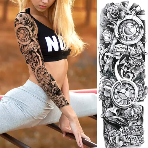 Miniatura 5 de 11 Hojas NEZAR Tatuajes Temporales de Manga Maorí Para Hombres Adultos Tiki Tortuga Manta Impermeables Tatuajes Falsos de Manga Para Mujeres Dragón