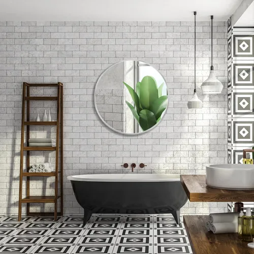 Miniatura 3 de Espejo redondo de vidrio templado plateado de 30 pulgadas, espejo de baño, espejo de tocador con marco de metal, espejo de pared circular para baño