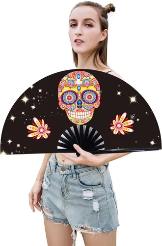 Miniatura 2 de Abanico grande plegable de mano para baile de línea, abanico de clic para botas en el suelo, para baile, fiesta, decoración, festival (Alien)
