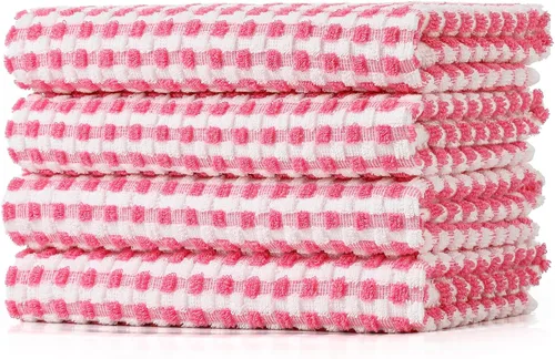 Miniatura 25 de SALAS Paños de cocina de algodón para secar platos de cocina, toallas de cocina de rizo de celosía, paños de cocina altamente absorbentes con lazo