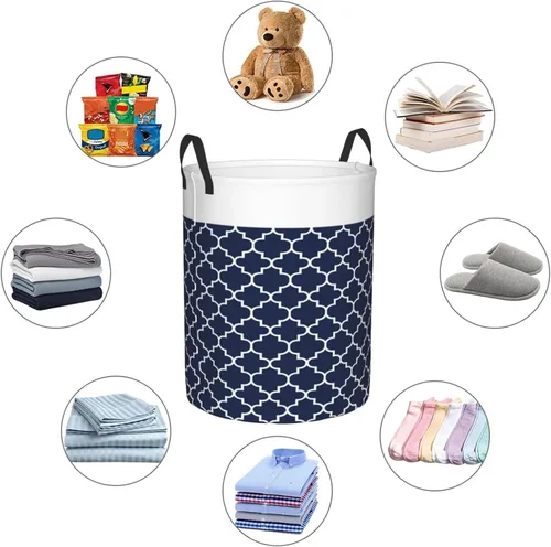 Miniatura 6 de Cesta de lavandería personalizada, bolsa grande para lavandería, bolsa de ropa plegable, alta, impermeable, para viajes, baño, universidad, Azul
