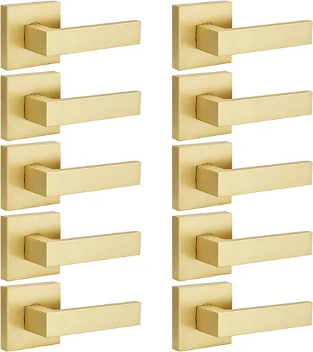 Miniatura 39 de EHOMEWARE 8 paquetes de manijas de puerta interior sin llave en acabado de latón satinado, manija de puerta de armario, palanca de puerta de paso