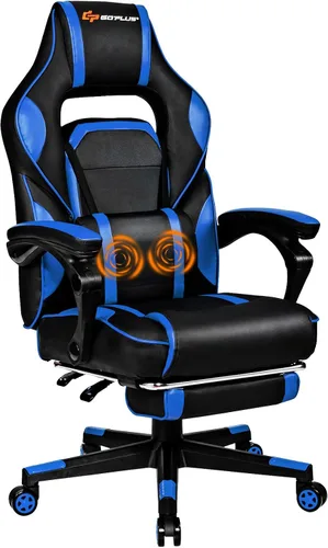 Miniatura 10 de Goplus Silla de masaje para juegos, respaldo reclinable, ajuste de altura del asiento, silla de oficina para computadora de carreras con reposapiés