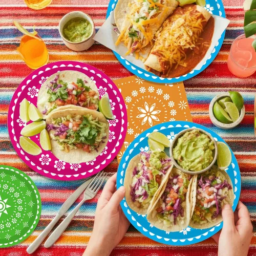 Miniatura 7 de 120 piezas de platos y servilletas para fiesta mexicana, juego de vajilla para decoración de fiesta del Cinco de Mayo para México, taco, carnaval