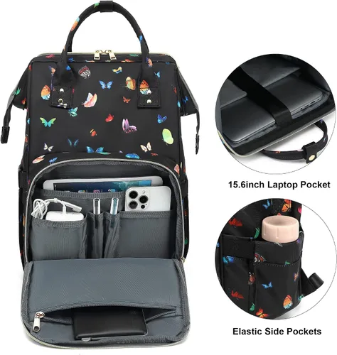 Miniatura 2 de Mochila de mariposa para laptop para mujeres y hombres, mochila escolar universitaria de 15.6 pulgadas para trabajo, escuela, viajes, negocios