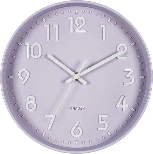 Bernhard Products Reloj de pared morado de 10 pulgadas, silencioso, sin tictac, cuarzo de calidad, números 3D, funciona con pilas, reloj redondo