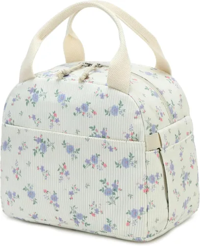 Miniatura 24 de Bluboon Bolsa de almuerzo para mujer, bonita bolsa de almuerzo de pana con correa para el hombro, reutilizable, aislada, gran capacidad