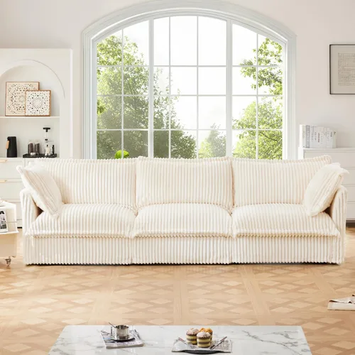 Miniatura 9 de KEIKI Sofá modular de pana de 83 pulgadas, cómodo juego de sofá nube blanco con 2 almohadas, moderno sofá de asiento con cojines profundos y suaves