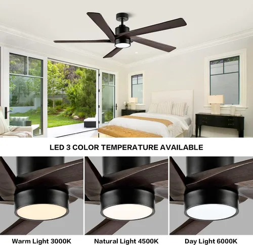 Miniatura 6 de WINGBO Ventilador de techo CC de 64 pulgadas con luces y control remoto, 5 cuchillas reversibles de madera tallada, motor de CC silencioso de 6