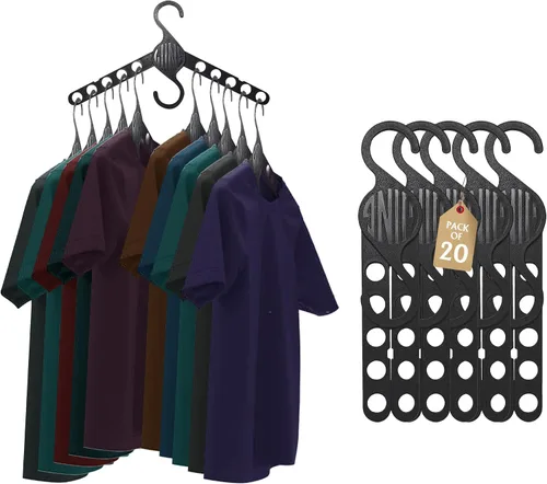 Wing Black Smart Hanger - Paquete de 20 perchas para ropa con la solución definitiva de ahorro de espacio, hangares de alta calidad con 10 agujeros