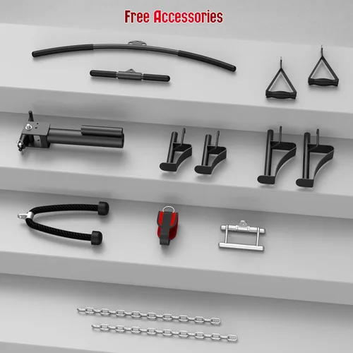 Miniatura 8 de SunHome Smith Machine, soporte para sentadillas Power Cage con barra Smith, sistemas de tracción LAT, máquina cruzada de cables y accesorio de cable