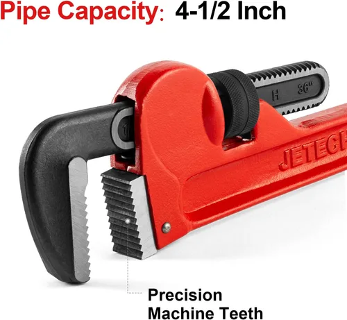 Miniatura 4 de Jetech Llave de tubo recta resistente de 36 pulgadas, llave de plomero de aluminio ajustable con mandíbula de gancho flotante, mango rojo resistente