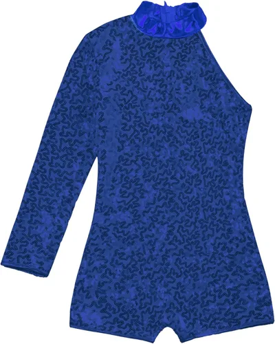 Miniatura 3 de winying Leotardos de gimnasia para niñas, un hombro, manga larga, lentejuelas con purpurina, overol de ballet, danza, pantalón corto