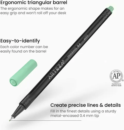 Miniatura 3 de ARTEZA - Plumones Inkonic Fineliners, juego de 72, marcadores de punta fina de 0.4 mm, plumones de arte a base de agua para dibujar, hacer bocetos