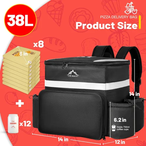 Miniatura 3 de GoHimal - Mochila de entrega de alimentos, bolsas aisladas para entrega en bicicleta, bolsa grande de entrega de pizza para CALIENTE/FRÍO con 4